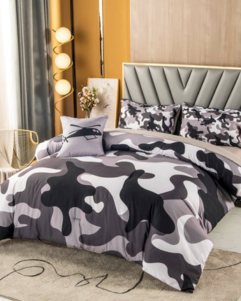 ABJHMKJ 6 Pcs Comforter Set Twin Size Grey Camo Comforter Bed Sets with Sheets for Boys Girls Teens Farmhouse Camouflage Amy Style Bedding Bed in a Bag for All Season(Twin, Grey)