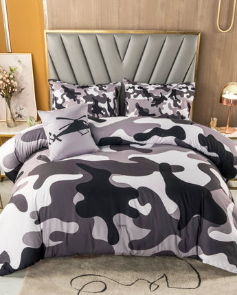 ABJHMKJ 6 Pcs Comforter Set Twin Size Grey Camo Comforter Bed Sets with Sheets for Boys Girls Teens Farmhouse Camouflage Amy Style Bedding Bed in a Bag for All Season(Twin, Grey)